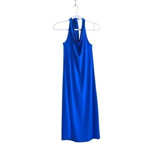 SINCERELY JULES Blue Halter Cowl Neck MIDI Dress L NWT